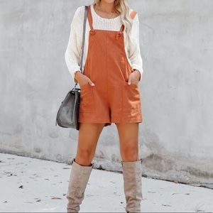 Rust Cotton Linen Pocketed Romper